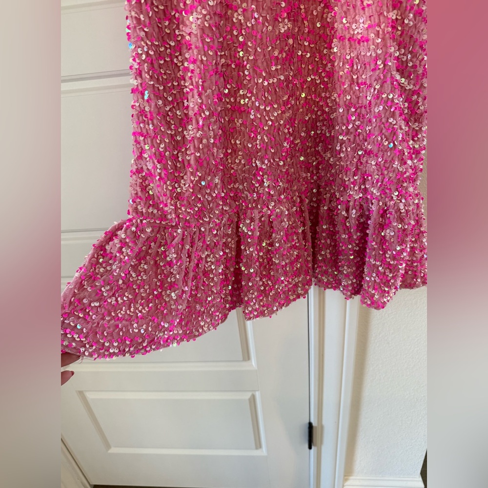 Southern Fried Chicks Pink Velvet Sequin Beaded Dress Medium M NWOT - Picture 5 of 10